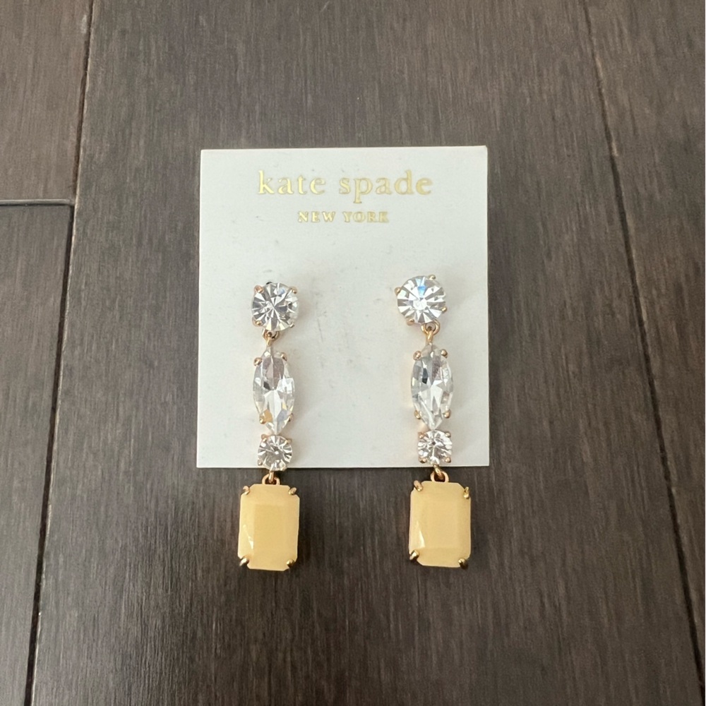 Kate Spade Drop Earrings Opening Night Gold Crystal Rhinestone Cream